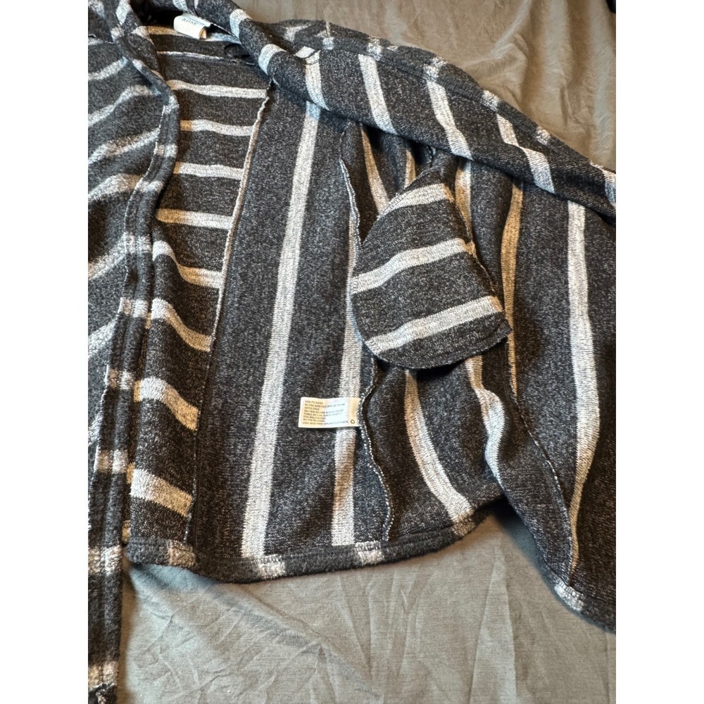 Knox Rose Gray Striped Open Front Cardigan Lace Up Sleeve Small - Picture 9 of 16